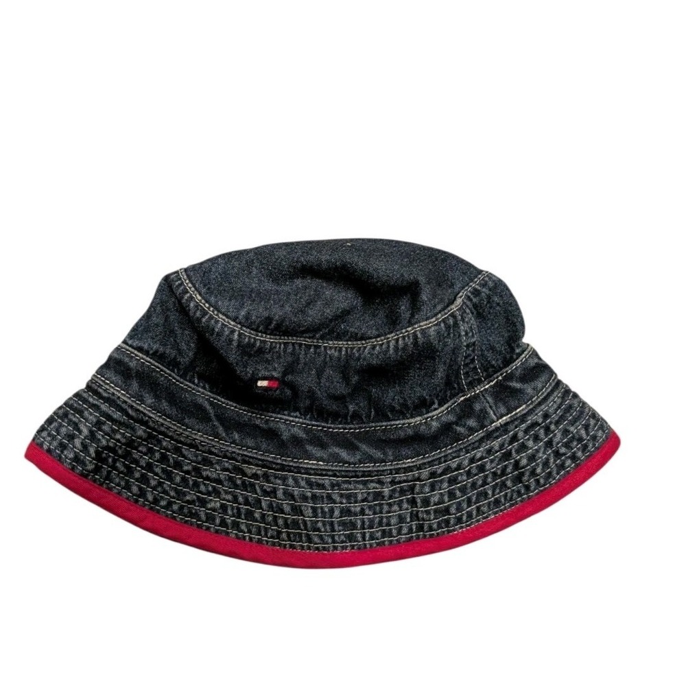 Vintage Tommy Hilfiger Toddler Denim Bucket Hat Blue Red Trim Unisex